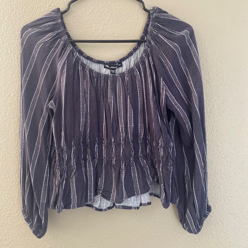 Off shoulder Blue Cropped Long Sleeve shirt